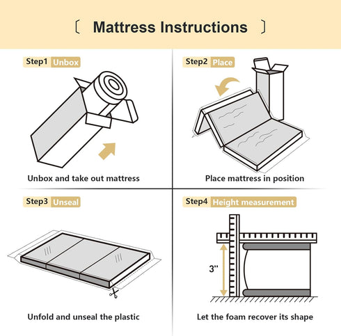 3"x26"x38" Trifold Mattress Topper, Waterproof Breathable Soft Removable Cover, Portable Mattress Pad with Carry Bag