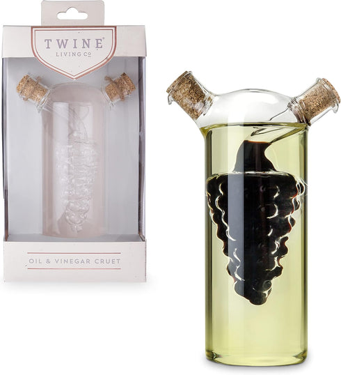 2-In-1 Pack 1 Twine Oil and Vinegar Cruet Bottle with Cork Stoppers, Olive Oil and Balsamic Vinegar Dispenser, Hand