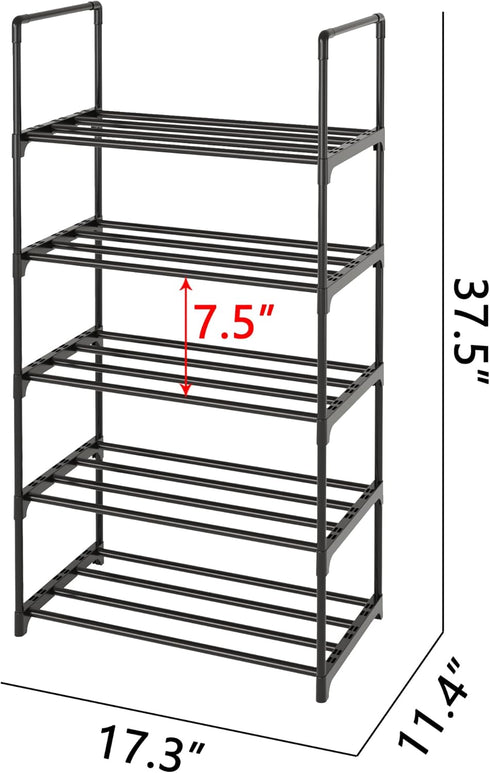 TAUEHR 5-Tier Closet Metal Shoe Rack,Upgrade Stackable Shoe Stand,Narrow Shoe Storage Shelf for Shoes,Boots Entryway