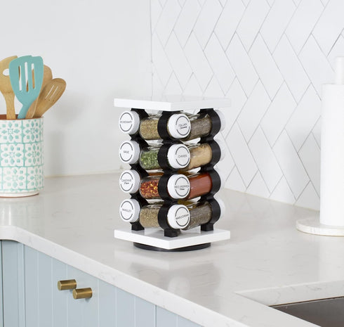 16 5-Year Countertop Orii Jar Rotating White Spice Rack with Spices Included & Spice Refill Program Compact Spice Rack