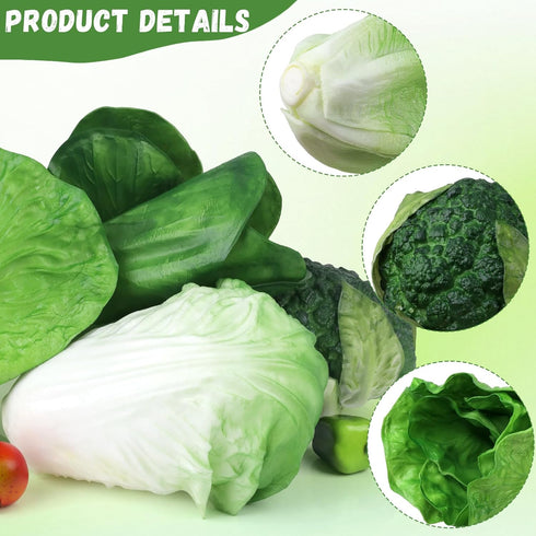 Set 5pcs Woration Green Artificial Vegetables Lifelike Lettuce Broccoli Cabbage PU Food Model Decoration for Home