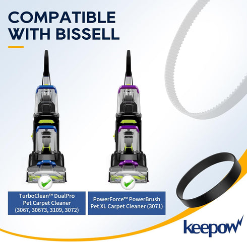 KEEPOW Replacement Belts Set for Bissell 3071 PowerForce, TurboClean DualPro Pet Carpet Cleaner (2+2 Pack)