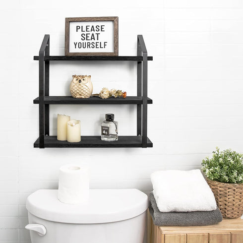 3 Mkono Floating Wall Shelves Tier Rustic Hanging Shelf with Metal Bracket Wall Mount Wood Storage Display Shelves