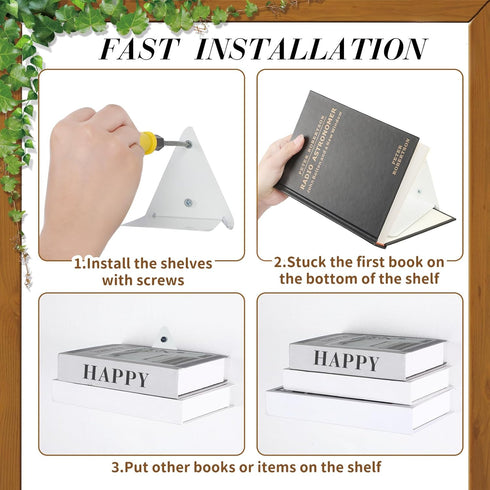 6 Jetec Pieces Invisible Floating Bookshelf for Wall Mount Iron Floating Book Shelves Multipurpose Hidden Hanging