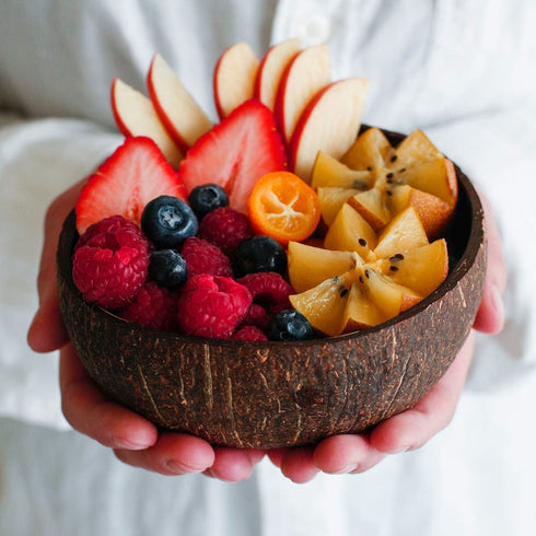 Vikra Set of 4 Vietnamese Coconut Bowls with Spoons and Forks, 100% Natural Handmade Eco-Friendly Kitchen Bowls