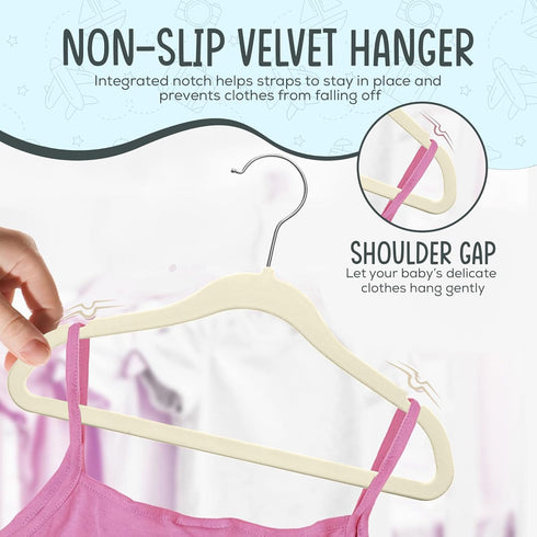 50 11.8" Closet 360 TechZoo Premium Baby Velvet Hangers - Non-Slip, Ultra-Slim Space-Saving Children Hangers - Swivel