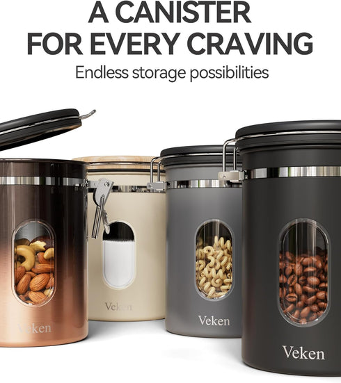 Veken Coffee Canister with Window, Airtight Stainless Steel Storage Container for Coffee, Beans, and Tea