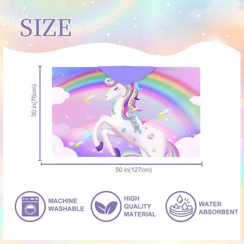 Unibyby 30" 50", Unicorn Hooded Towel, Unicorn Beach Towel for Girls x Pink Rainbow Microfiber Absorbent Quick Dry Bath