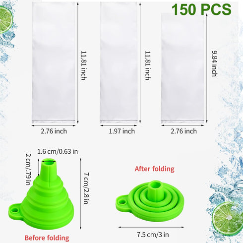 450 3 2x12 Inch, 3x12 Inch, 3x10 Inch Pcs Ice Lolly Bags Disposable Ice Cream Mold Bags with Silicone Funnel, Size