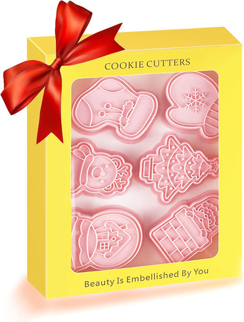 Novel Christmas Cookie Cutters and Stamper Set, Xmas Tree, Glove, Reindeer, Santa, and More - Pack of 12