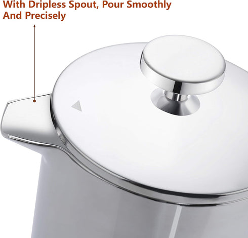 French Press Coffee Maker, Single Serve 1 Cup Small Stainless Steel Thermal Double Walled, 350ML/12OZ
