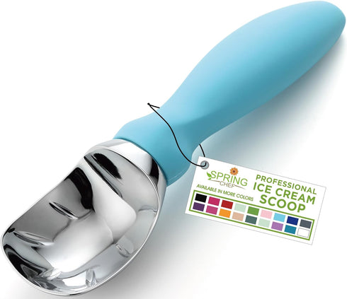 Spring Chef Ice Cream Scoop Aqua Sky with Soft Grip Handle, Professional Heavy Duty Sturdy Scooper for Gelato