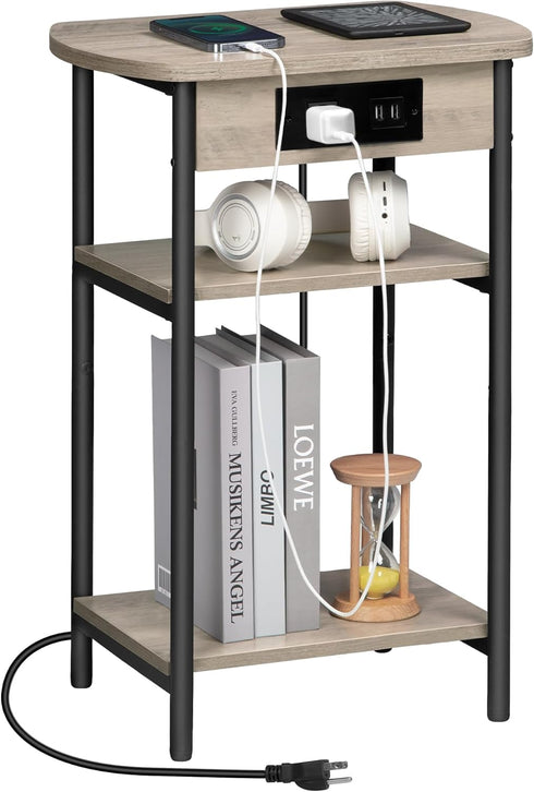 3 ET05205B Hzuaneri End Tables with Charging Station, Tier Side Table with Charging Station, End Table with USB Ports