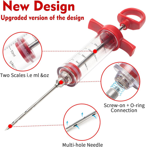 Meat Injector, TGE-V 1-oz Plastic BBQ Marinade Injector Kit with Stainless Steel Needles and Cleaning Brush