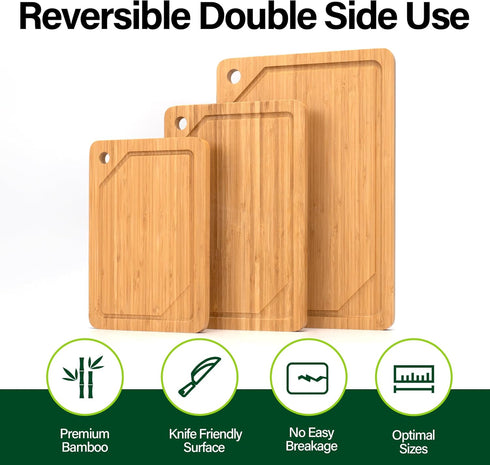 WILLKOMMEN Set 3, Set, Set Bamboo Cutting Board of Cutting Boards For Kitchen with Juice Groove, Bamboo Chopping Board