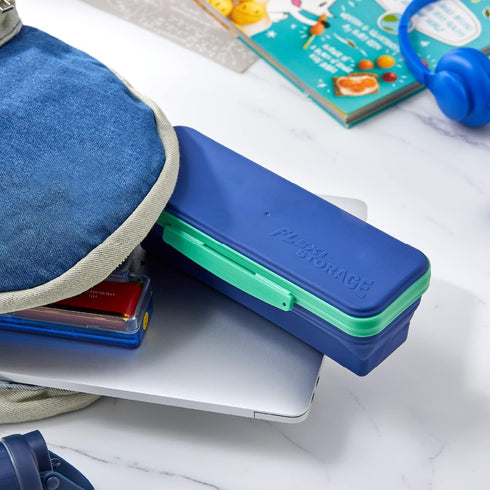 It's Academic Flexi Storage Box with Lid, Compact Collapsible Pencil Case for Craft and School Supplies, Pink and Blue,