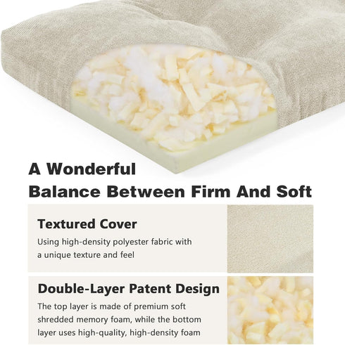 36 Inch 36x15x3Inch, baibu Memory Foam Bench Cushion, Dual-Layer Patent Design Non-Slip Indoor Bench Cushion with Ties