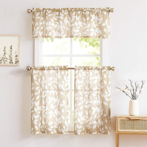 Treatmentex Leaf Valance Window Curtain, Kitchen Basement Bedroom, 52" W x 15" L, Taupe and White 1 Panel