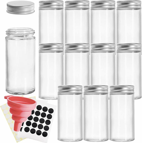Tebery 12 Pack Round Spice Bottles 3oz Glass Spice Jars with Silver