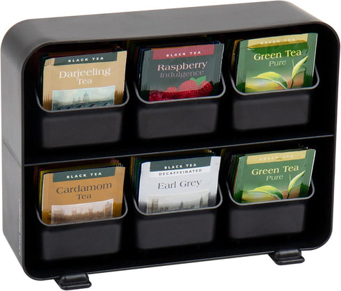 Mind Reader Tea Bag Organizer, Countertop Storage for Kitchen, Plastic, 10.25"L x 3.25"W x 7.75"H - Black