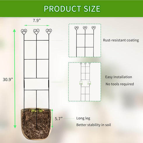 Hensal 2 Pack 30'' Plant Trellis for Climbing Plants Indoors, Metal Garden Trellis for Potted Houseplant, Rustproof