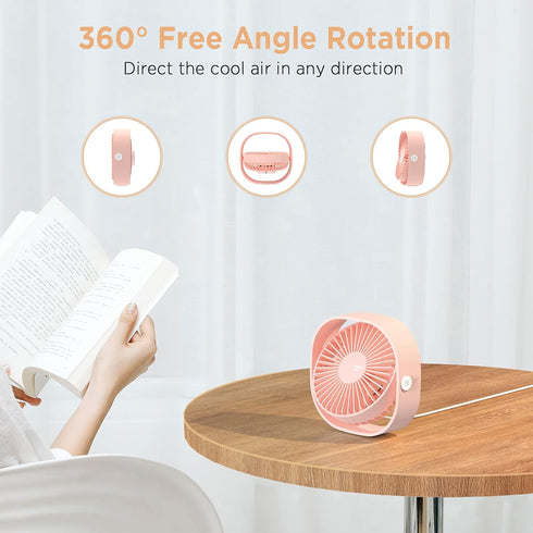EasyAcc USB Desk Fan (Pink), 3 Speeds Mini USB Fan, 360° Rotatable Personal Desktop Table Fan for Home, Office