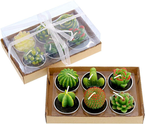Swpeet 12Pcs Decorative Succulent Cactus Tealight Candles Kit, Cute Smokeless Plants for Festival Wedding Props