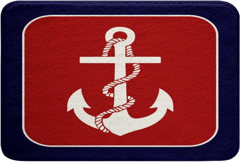 Feelyou Anchor Decor Bathroom Rugs, 16"x24" Red Blue White Stripes Ocean Bath Mats for Nautical Themed Bathroom