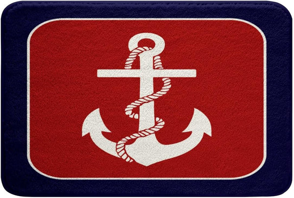 Feelyou Anchor Decor Bathroom Rugs, 16"x24" Red Blue White Stripes Ocean Bath Mats for Nautical Themed Bathroom