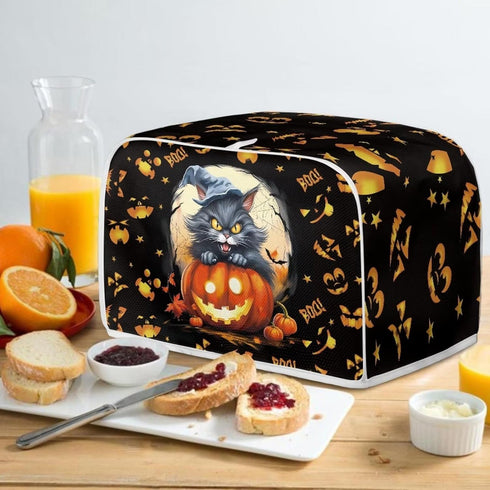 Ghost Pumpkin Cat Toaster Dust Cover, 2 Slice Small Kitchen Appliance Cover for Halloween Decor