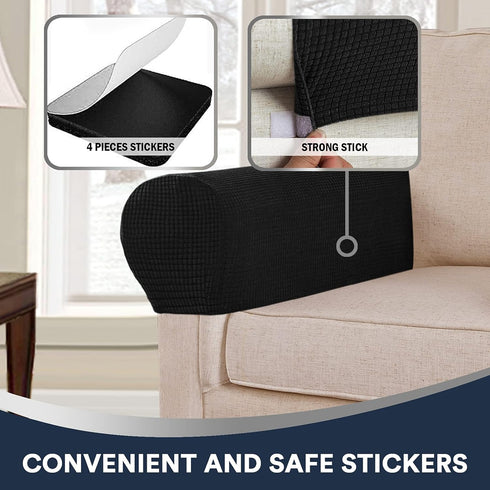 Stretch Sofa Arm Covers, Spandex Jacquard Anti-Slip Couch Armrest Protector, Set of 2, Black