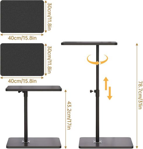 360 NiHome Minimalist Height Adjustable End Table, Rotatable Sofa Armrest Side Tray Table, Adjustable Legs Space-Saving