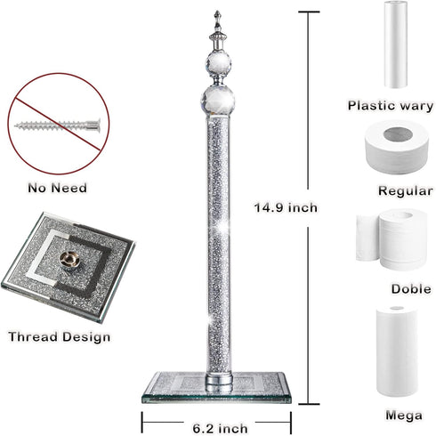 Countertop(13.5 inch Handmade Silver Paper Towel Roll Holder,Crystal Crushed Diamonds Paper Towel Roll Decorative