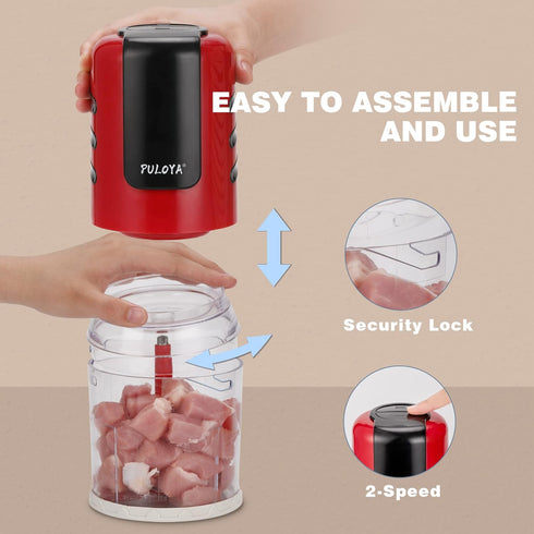 Mini Food Processor, 2 Cup Small Electric Chopper, 2 Speed for Vegetables, Meat, Fruits with 4 Stainless Steel Blades