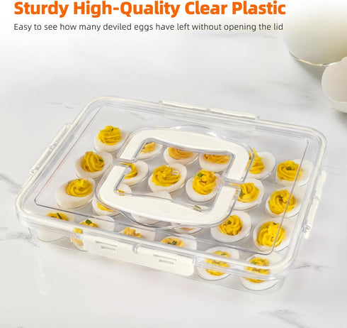 2 Pack 48 MesRosa Deviled Egg Containers with Lid and Handle, Durable Clear Plastic Deviled Egg Carrier Storage Eggs