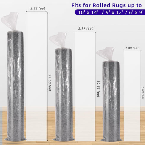Rug Storage Bag, Pack of 3 for Rolled Rugs up to 6'x 9', Clear Plastic Bag for Moving and Packing