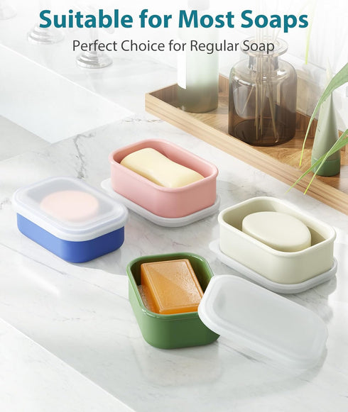 Quatish Compact Leakproof Travel Soap Case, Silicone Soap Box with Draining Layer, Enhanced Soap Container, Suitable