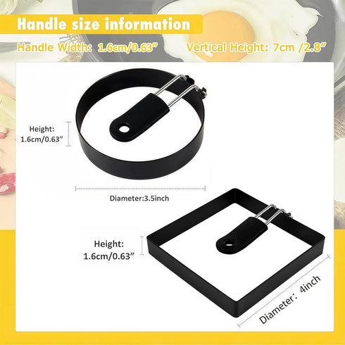 4 Pack Egg Rings for Frying Eggs, Round & Square Egg Cooking Stainless Steel, for English Muffins Pancake