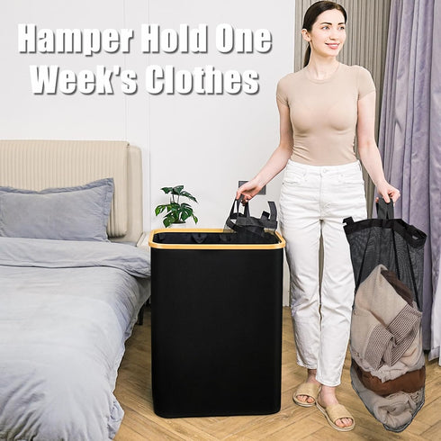 Black 160L Extra Large 3 Section Laundry Hamper with Lid, Clothes Organizer for Bedroom, Laundry Room, Dirty Clothing