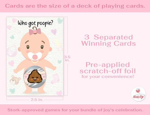 Party Hearty Baby Shower Games for Girl, 33 Poopie Emoji Scratch Off Lottery Tickets