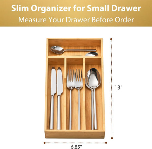Umilife Bamboo Kitchen Drawer Organizer, 7 Inch Utensils Tray Holder for Small Drawer, Wood Caddy for Flatware Cutlery