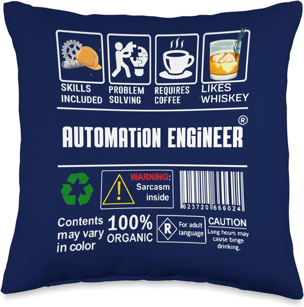 Automation Engineer Label Skills Solving Coffee Whiskey, Throw Pillow, Multicolor, 16x16