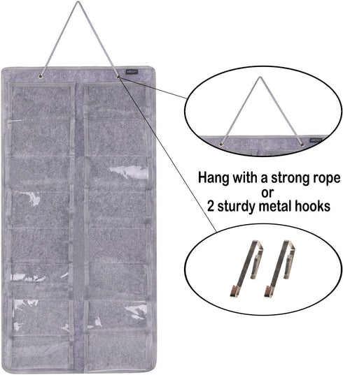 AROUY Sunglasses Organizer Storage, Hanging Dust Proof Wall Pocket with 16 Felt Slots and Metal Hook (Gray)