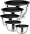 P&P CHEF Set of 5 Stainless Steel Mixing Bowls with Black Lids, Nesting Salad Mix Bowl for Mixing, 4.6, 3, 1.5, 1, 0.7