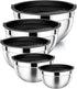 P&P CHEF Set of 5 Stainless Steel Mixing Bowls with Black Lids, Nesting Salad Mix Bowl for Mixing, 4.6, 3, 1.5, 1, 0.7
