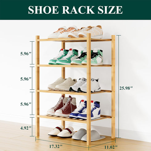 4 Closet, Smiry Shoe Rack, Tier Small Bamboo Shoe Organizer, Stackable Free Standing Wooden Shoe Storage Shelf