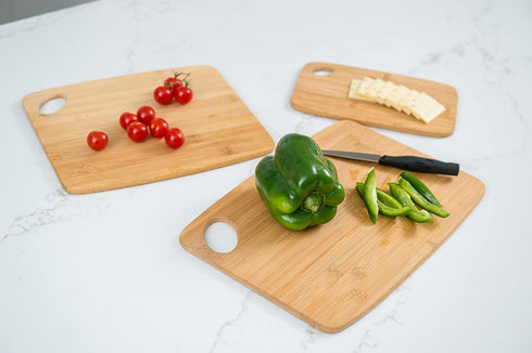 Lipper International Bamboo Wood Thin Cutting Board with Oval Hole, Assorted Sizes, Set of 3