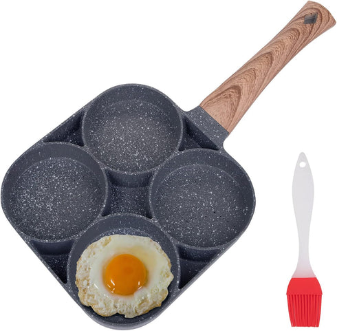 yarlung 4-Cup Fried Egg Frying Pan with Brush, Non-stick Poached Egg Skillet for Burger, Omelet, Camping