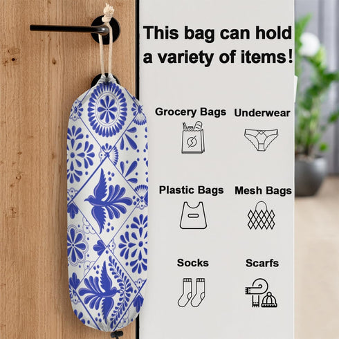 Mexican Talavera Bird Mandala Boho Plastic Bag Holder, Wall Mount Grocery Bag Dispenser for Home Decor