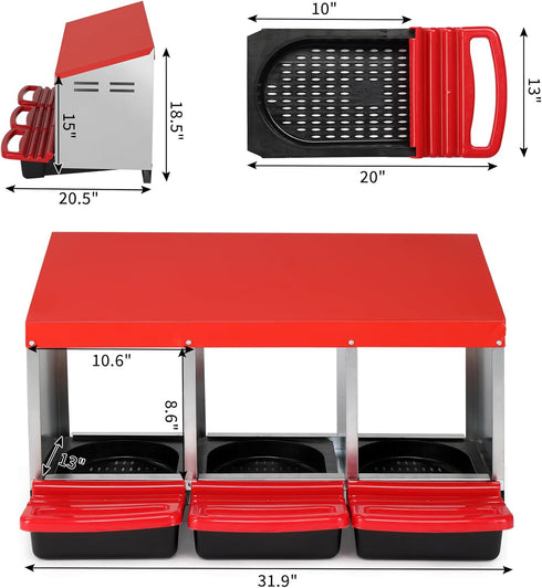 3-Compartment VINGLI Chicken Nesting Box Roll-Out with Plastic Baskets, Egg Nesting Boxes for Hens, Chicken Coop Laying